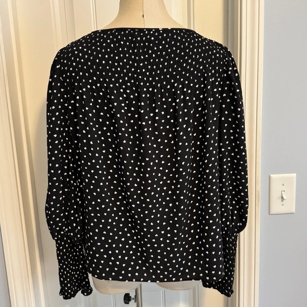 Kate‎ Spade XS Heartbeat Smocked Top Blouse ~ Hearts Smocked Night Out Party